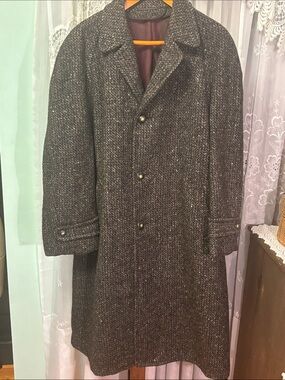 Vintage Curlee Clothes Wool Tweed Mens Overcoat XL Partial Lining